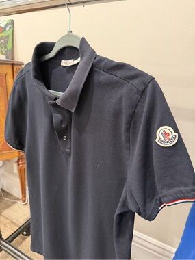 Moncler Black Short-Sleeve Polo with Sleeve Emblem